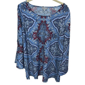 Octavia Maternity Blue Purple Boho Print Open Tie Sleeves Women's Medium